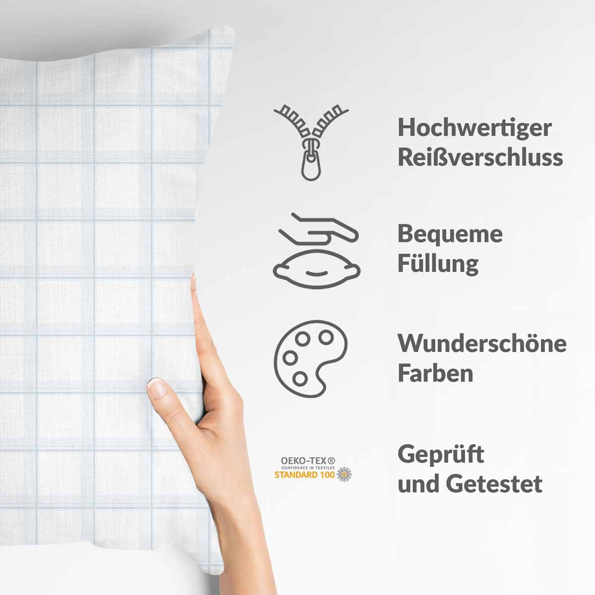 Almohada de salud blanca azul a cuadros