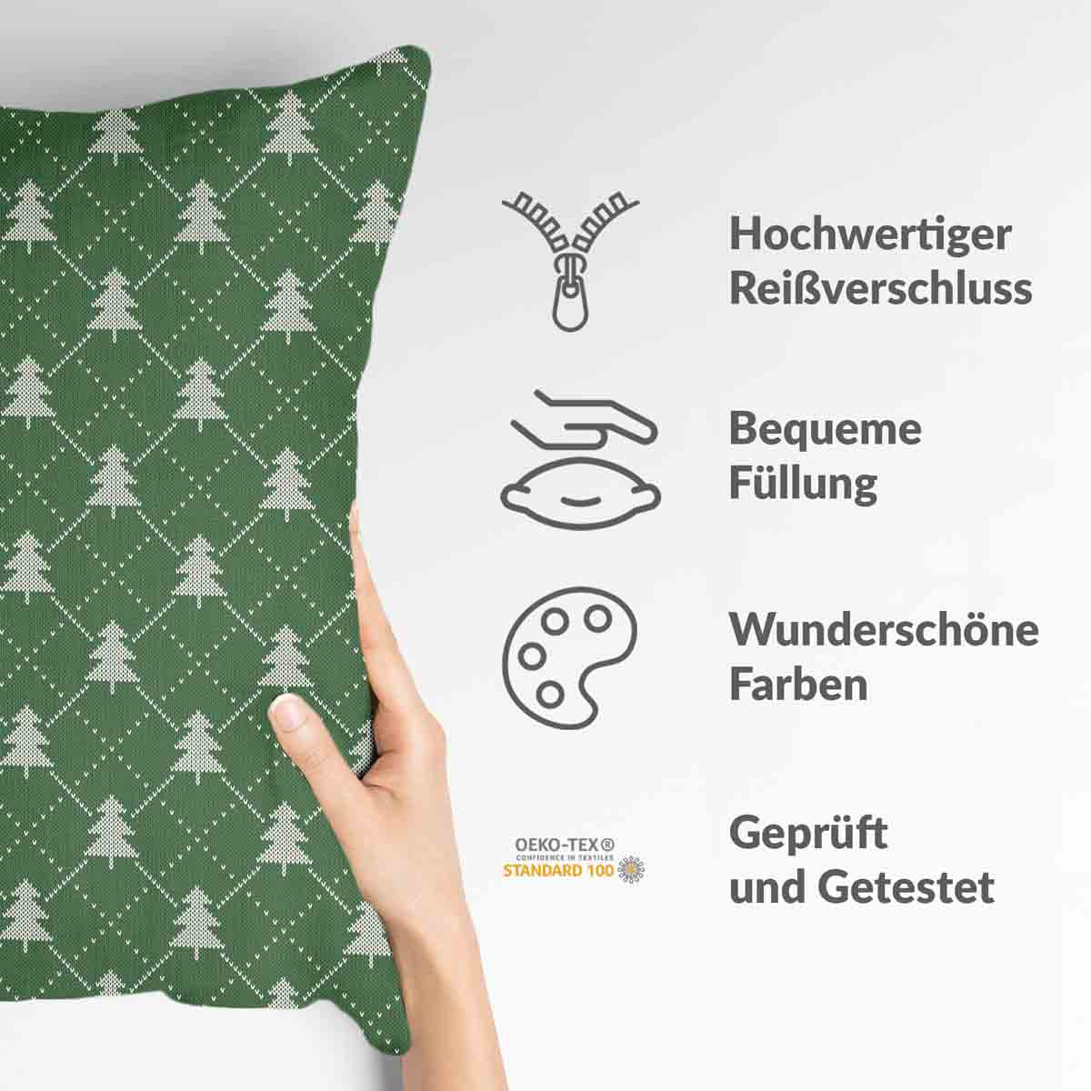 Almohada de salud verde con abetos