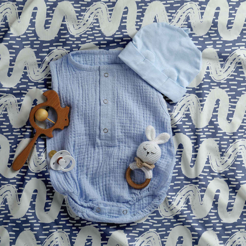 Juego de ropa de cama con manta terapéutica, olas blancas y azules
