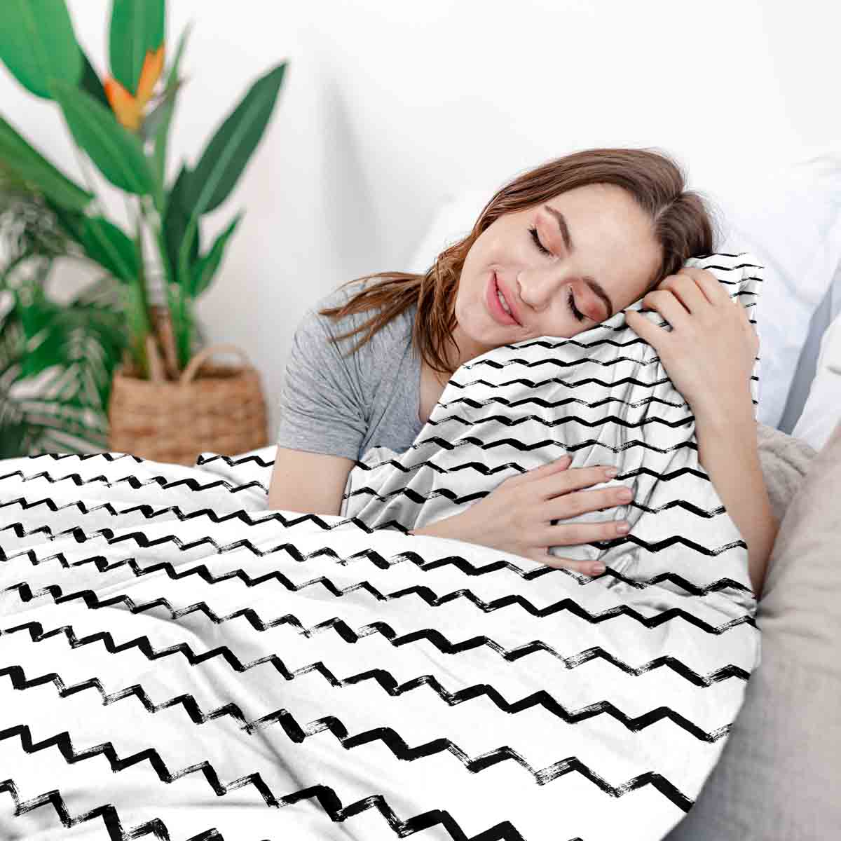 Manta terapéutica original - Funda de algodón blanca con zigzag