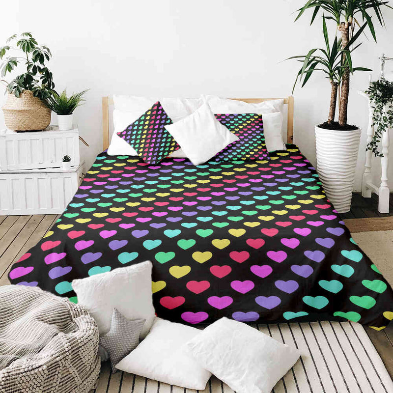 Set de ropa de cama con mantas terapéuticas y corazones de colores