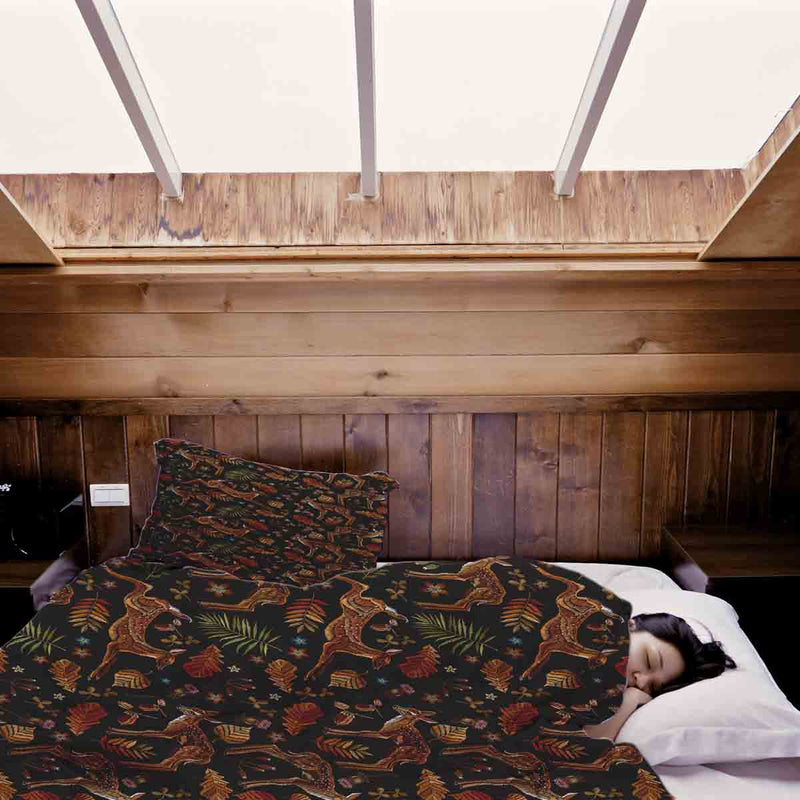 Set de ropa de cama con manta terapéutica marrón con ciervo