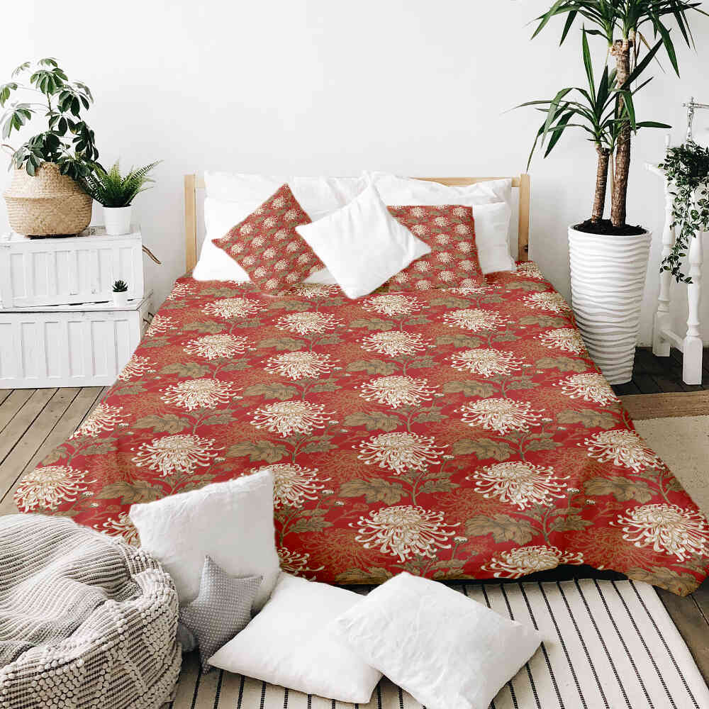 Set de ropa de cama con manta terapéutica roja con gran flor