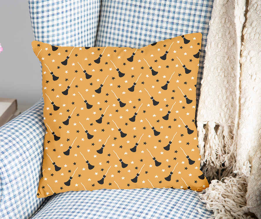 Almohada de salud naranja con escoba de Potter