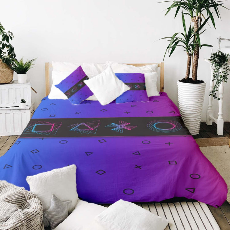 Set de ropa de cama con mantas terapéuticas moradas con formas