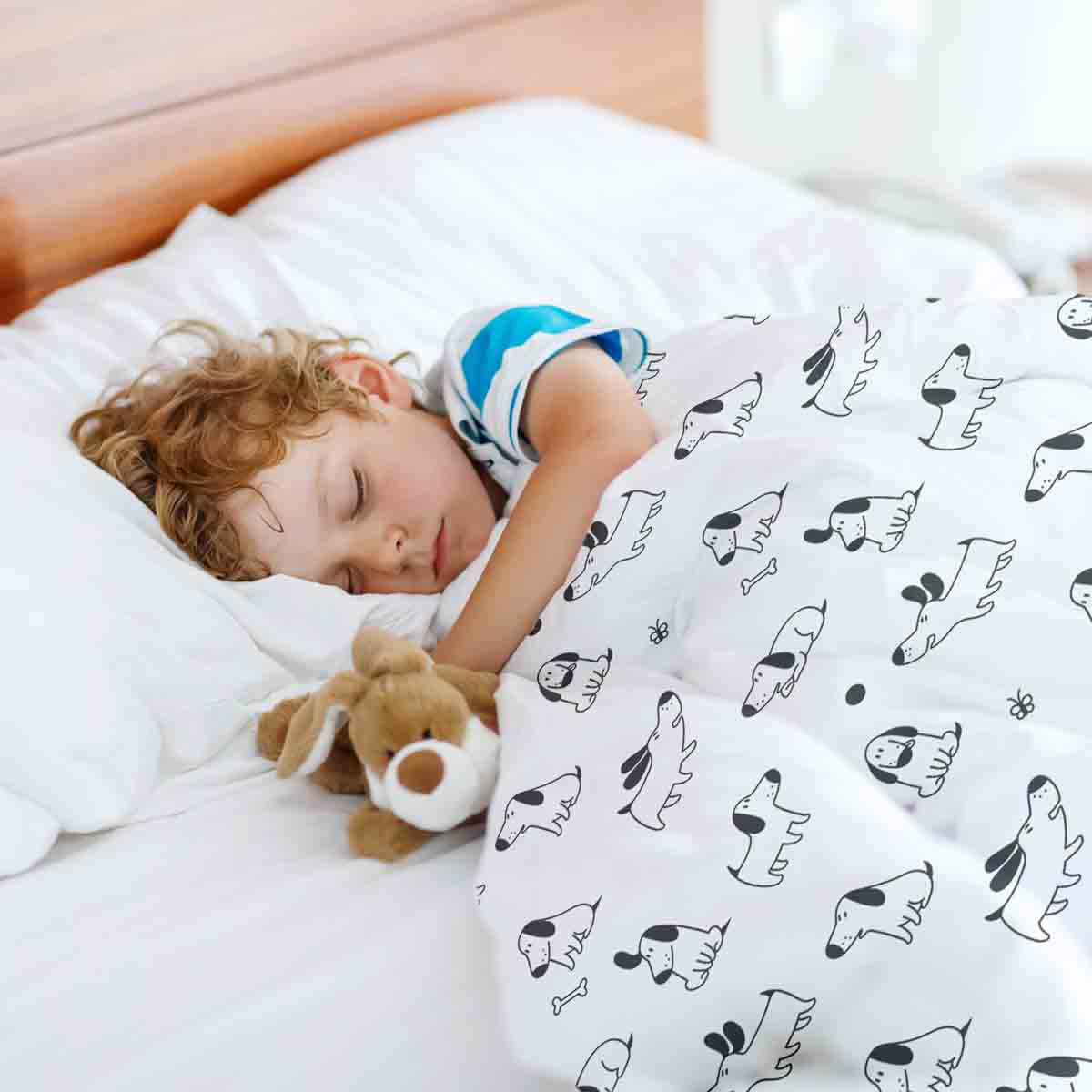 Set de ropa de cama terapéutica blanca con perros