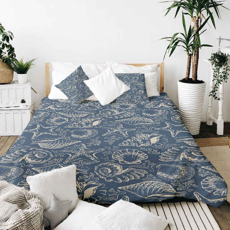 Manta terapéutica original - Funda de algodón azul con conchas