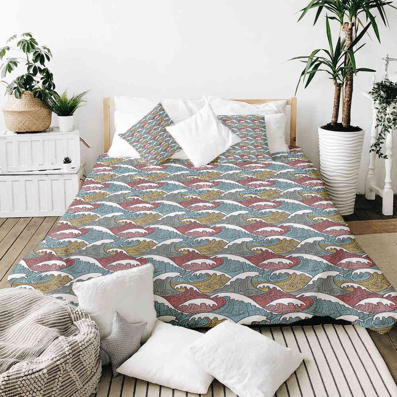 Set de ropa de cama con mantas terapéuticas y rompeolas coloridos
