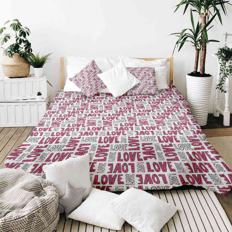 Set de ropa de cama y manta terapéutica blanca L.O.V.E