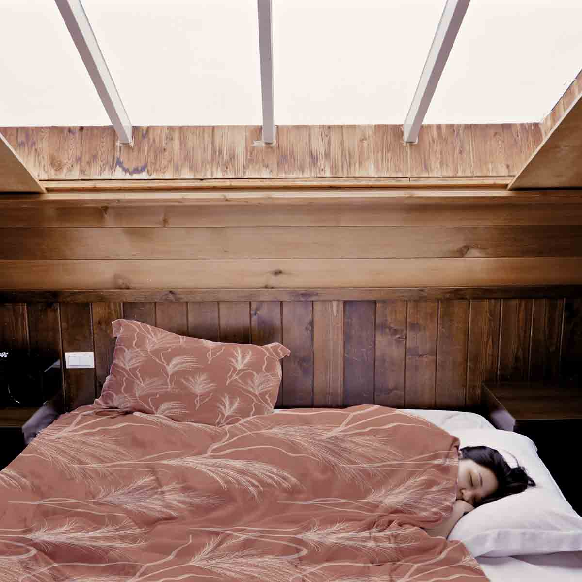 Set de ropa de cama con manta terapéutica en rosa antiguo con hierba de pampas