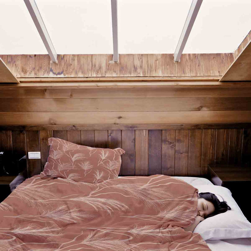 Juego de ropa de cama con manta terapéutica en rosa antiguo con hierba de pampas
