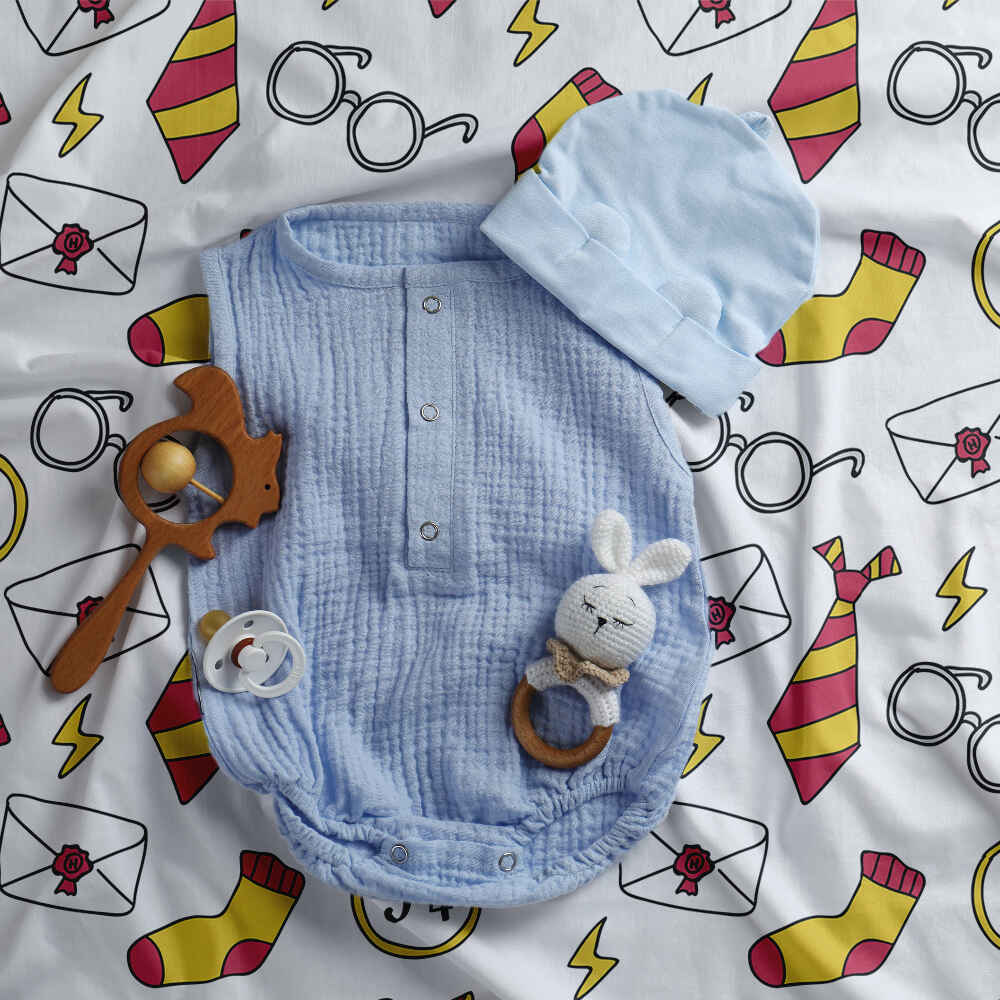 Set de ropa de cama con manta terapéutica blanca escuela de magia