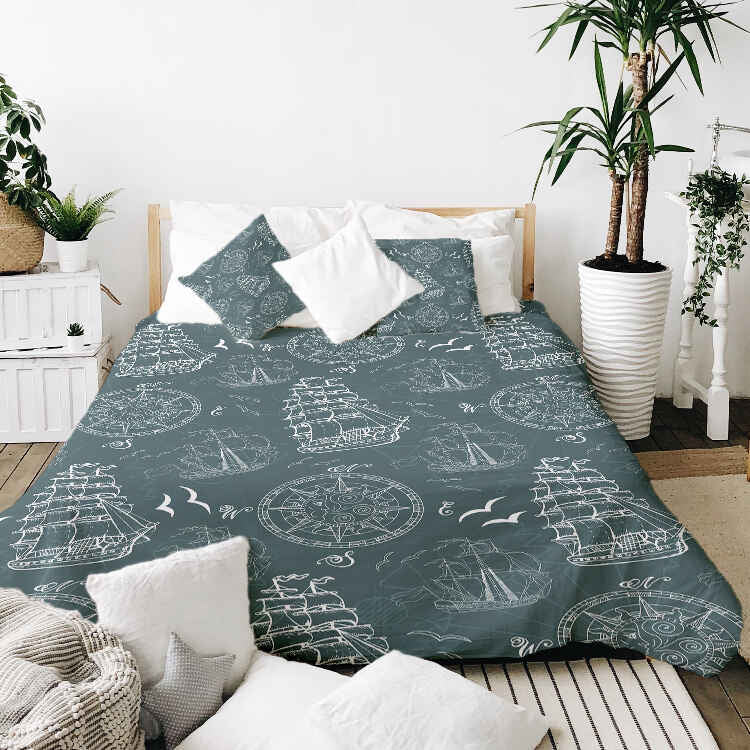 Set de ropa de cama con mantas terapéuticas y barcos