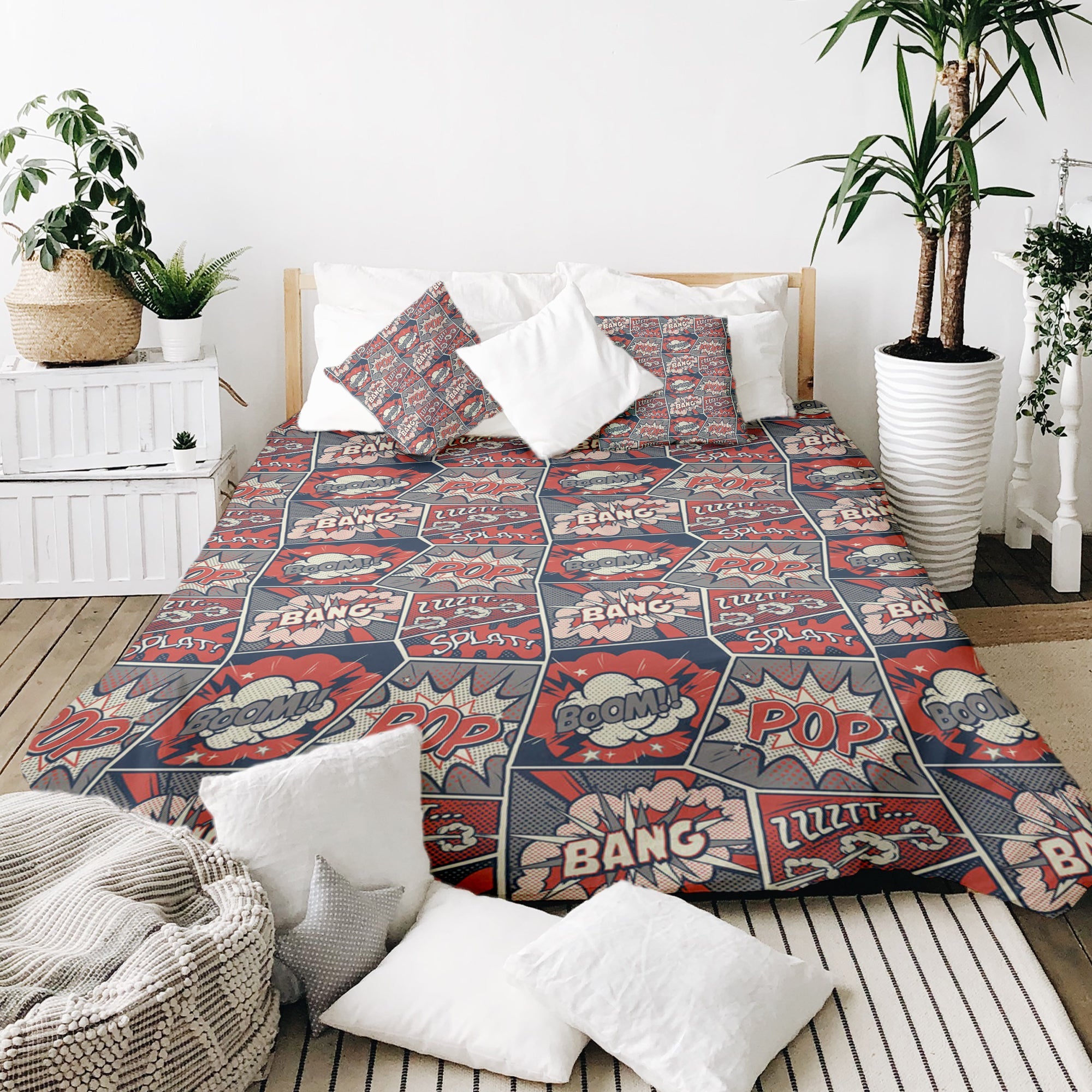 Set de ropa de cama con manta terapéutica rojo con cómic