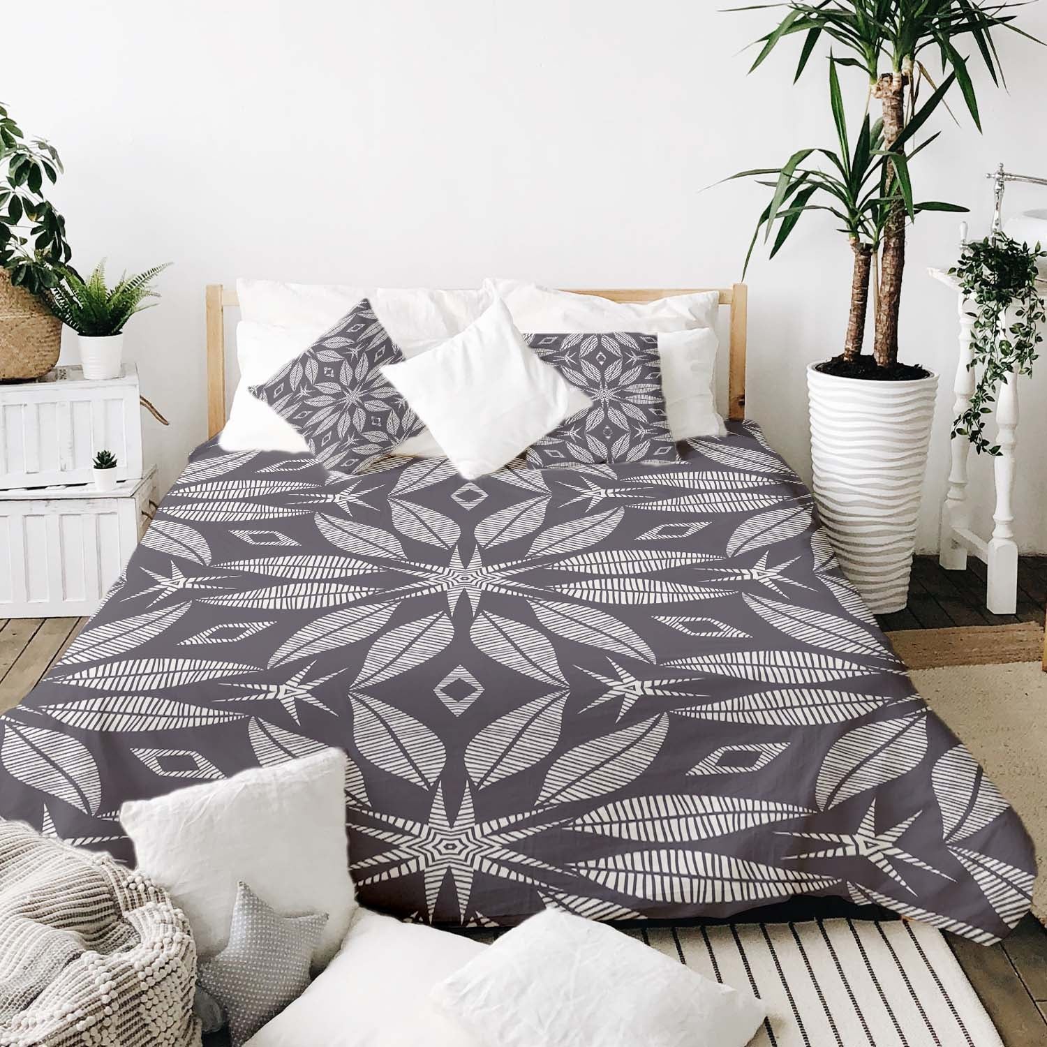 Juego de ropa de cama con manta terapéutica y gran flor