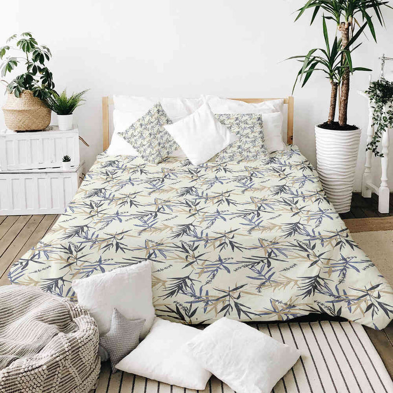 Juego de ropa de cama con manta terapéutica patrón de hojas beige