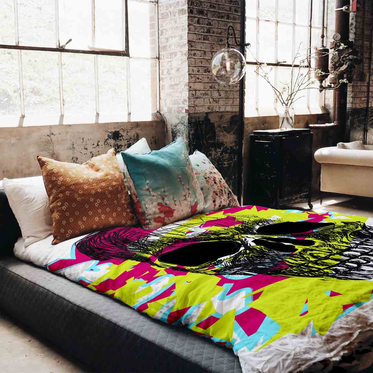 Manta terapéutica original - Funda de algodón Calavera Colorida