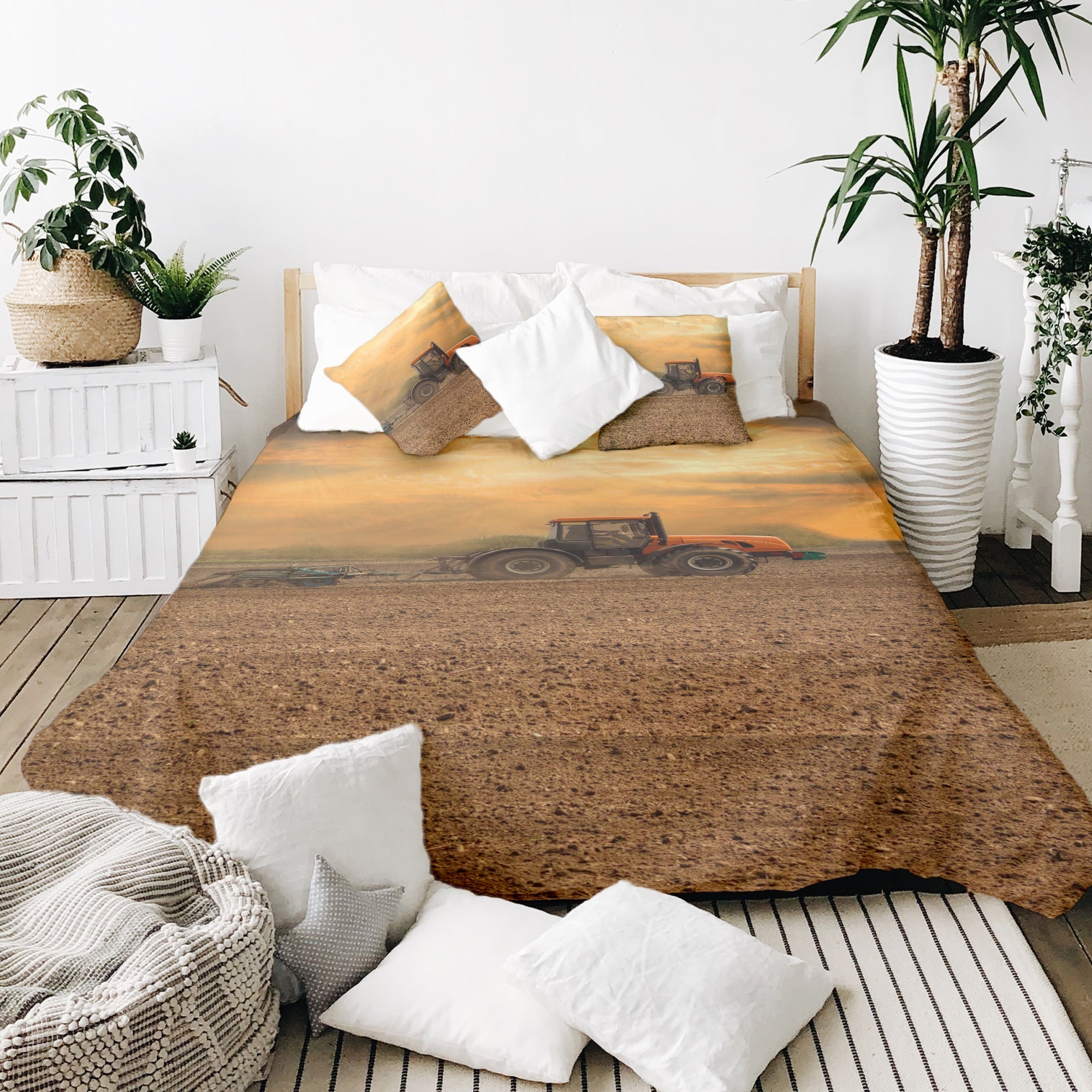 Juego de ropa de cama con manta terapéutica tractor con remolque