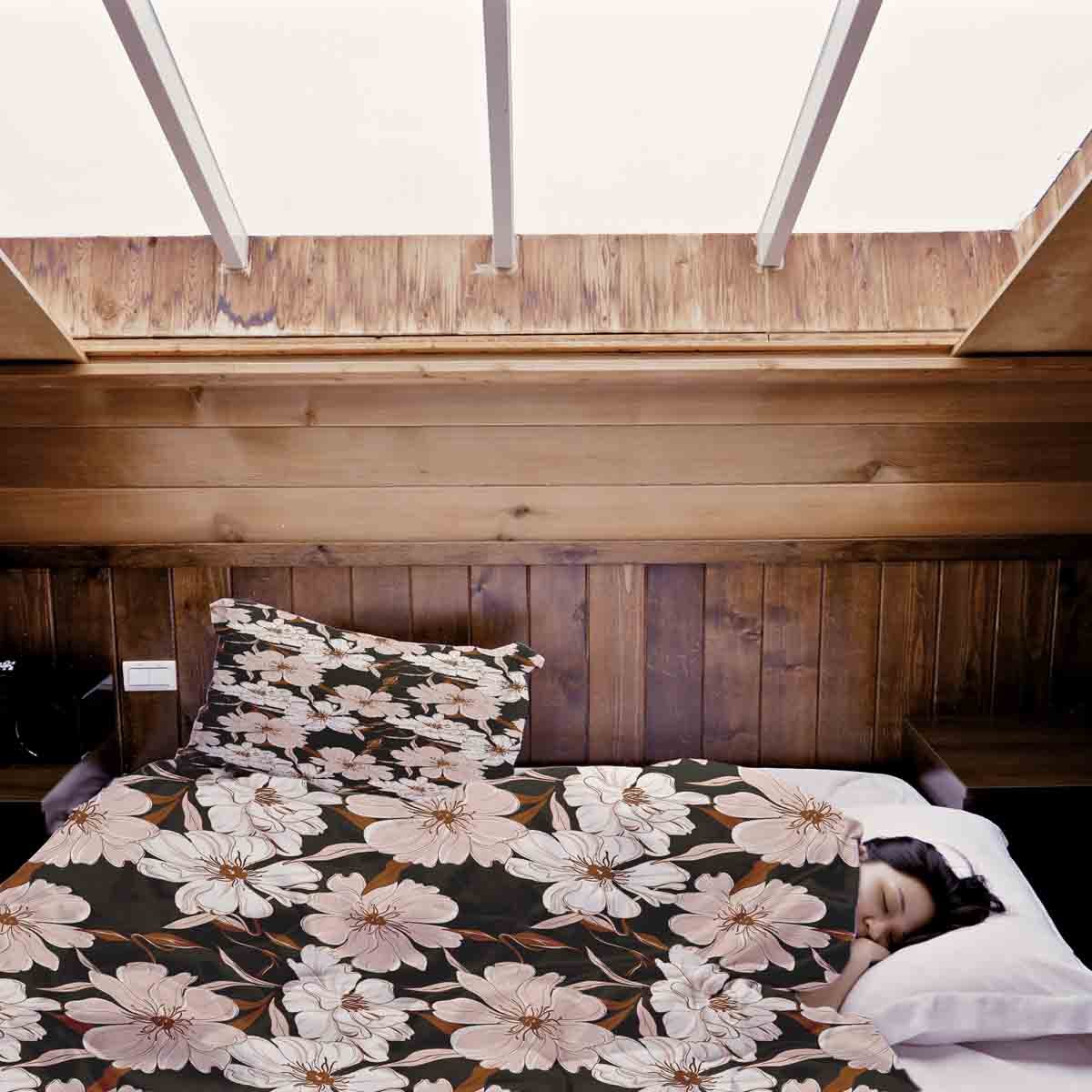 Set de ropa de cama con manta terapéutica y flores de áster rosa