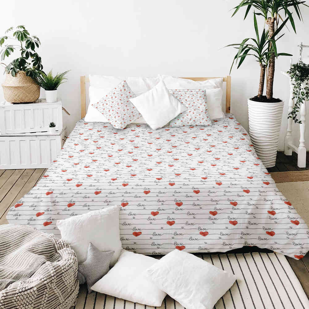 Set de ropa de cama con manta terapéutica blanca con inscripción Love