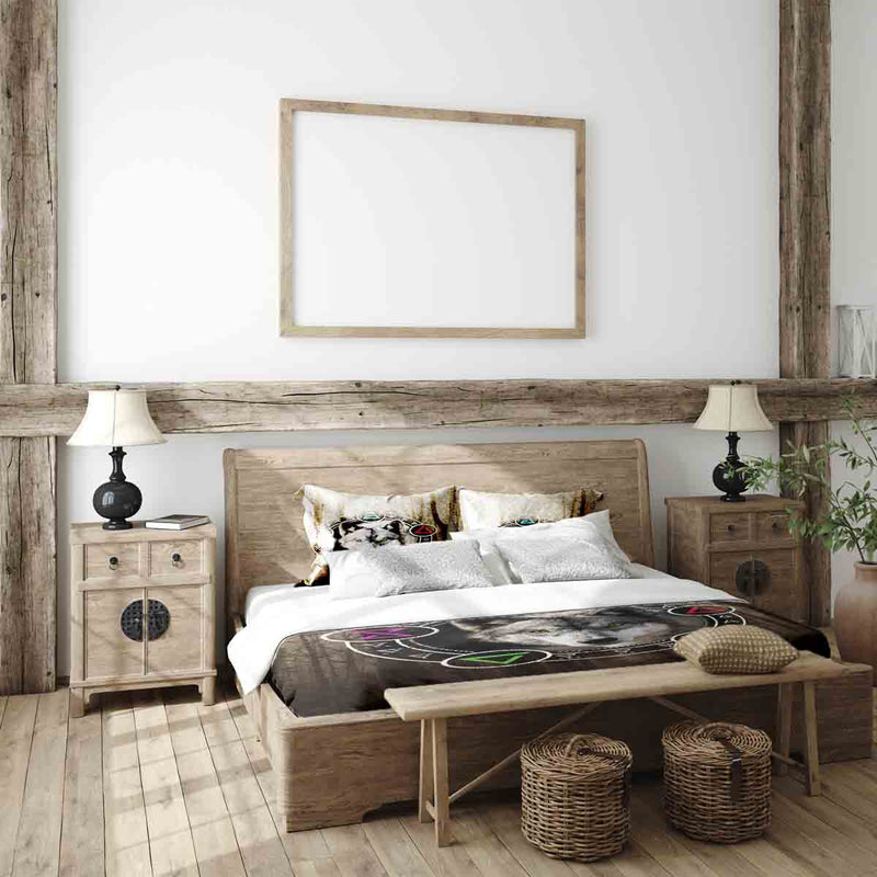 Set de ropa de cama con manta terapéutica marrón con lobo