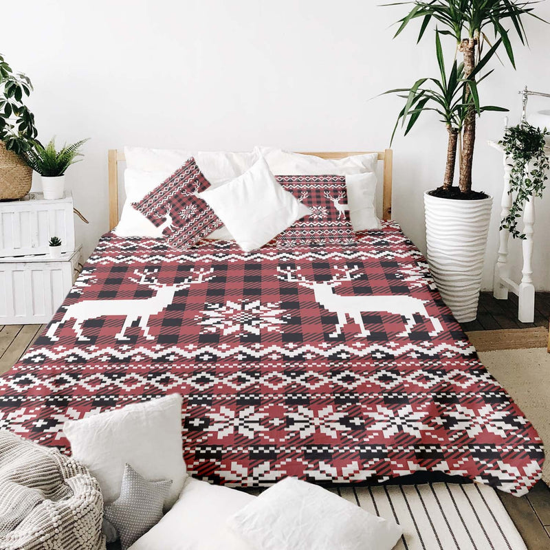 Set de ropa de cama con manta terapéutica de cuadros con reno