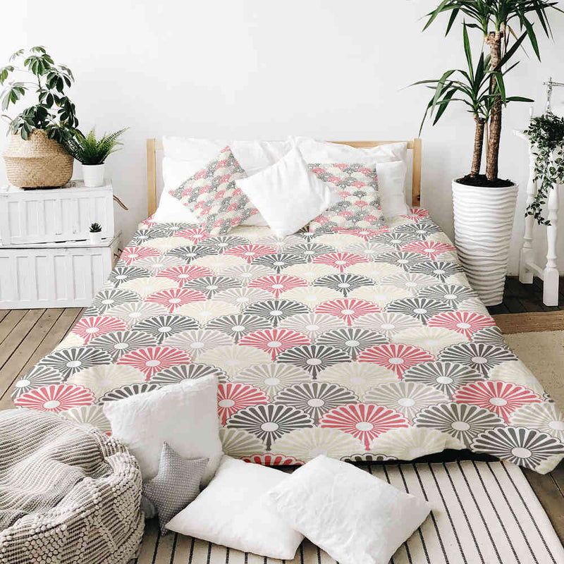 Juego de ropa de cama con mantas terapéuticas y flores abstractas coloridas