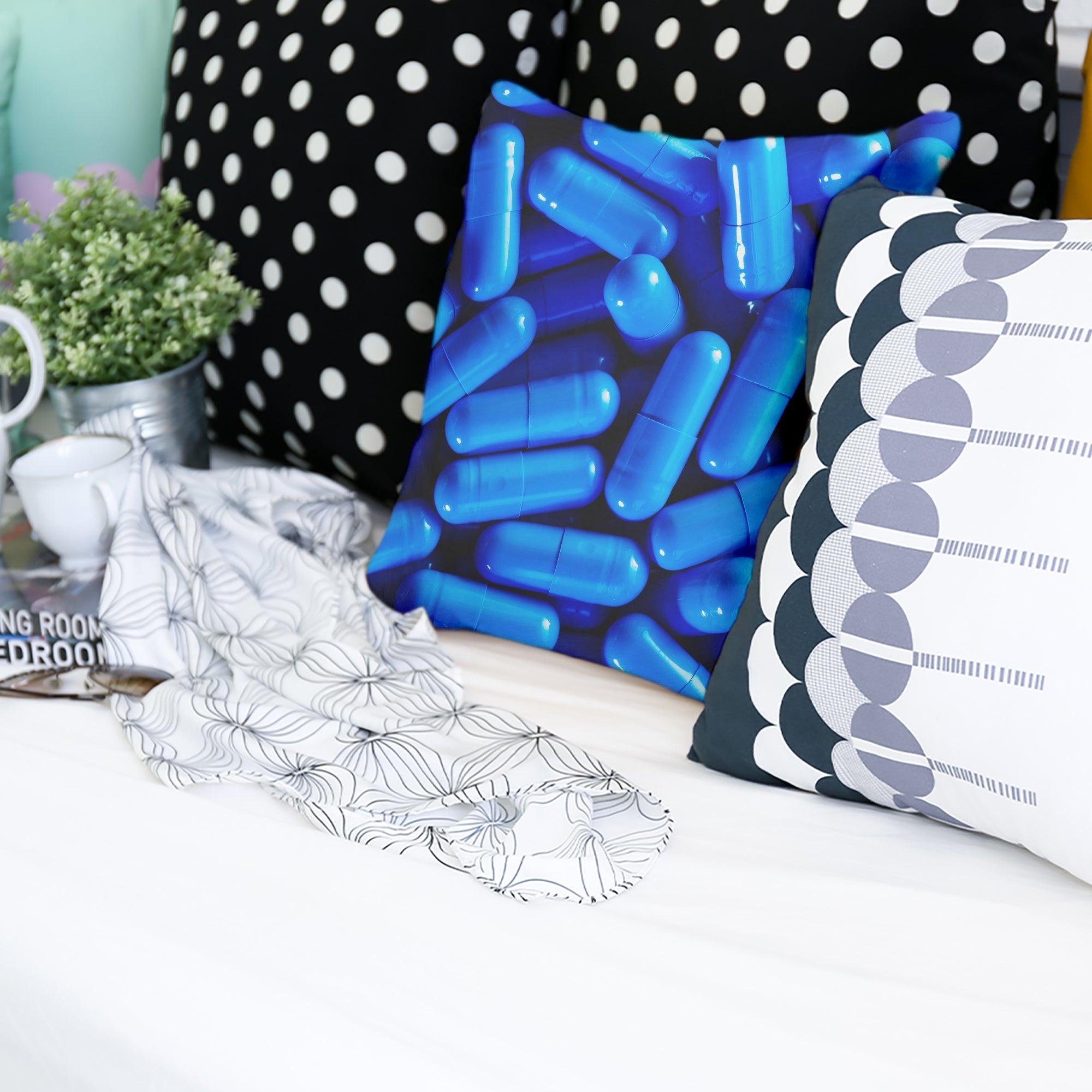 Almohada de salud azul tabletas