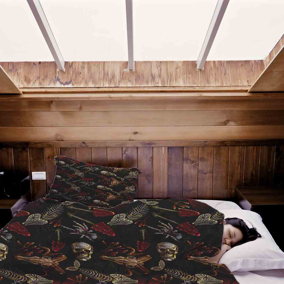 Set de ropa de cama con manta terapéutica Halloween esqueleto