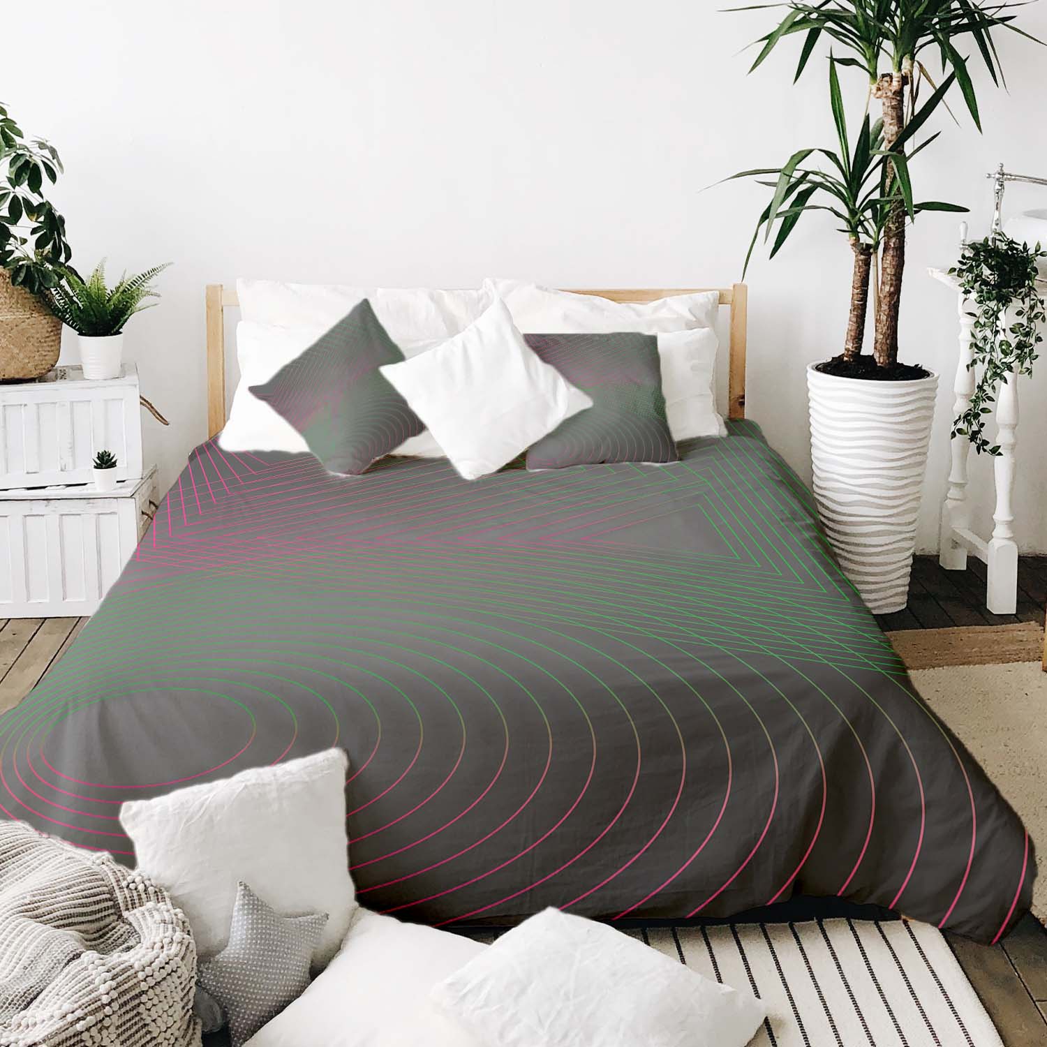 Set de ropa de cama con mantas terapéuticas, degradado de colores y formas