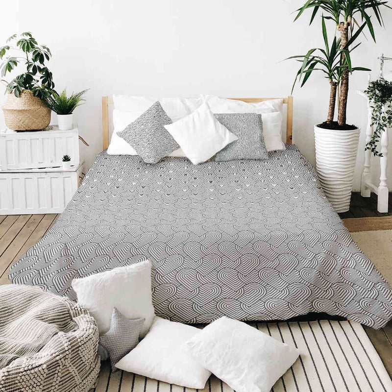 Set de ropa de cama con manta terapéutica gris corazones geométricos