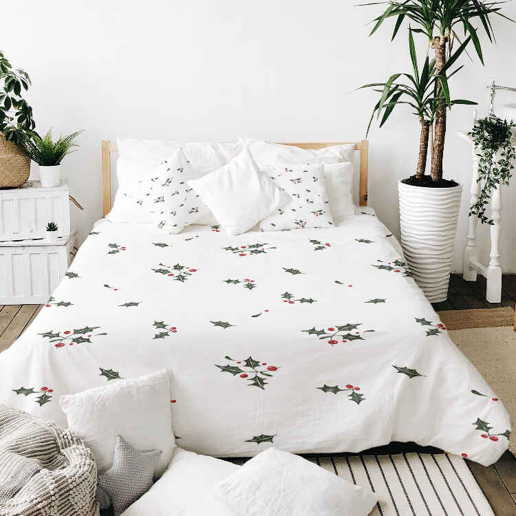Manta terapéutica original - Funda de algodón blanca con ramas de muérdago