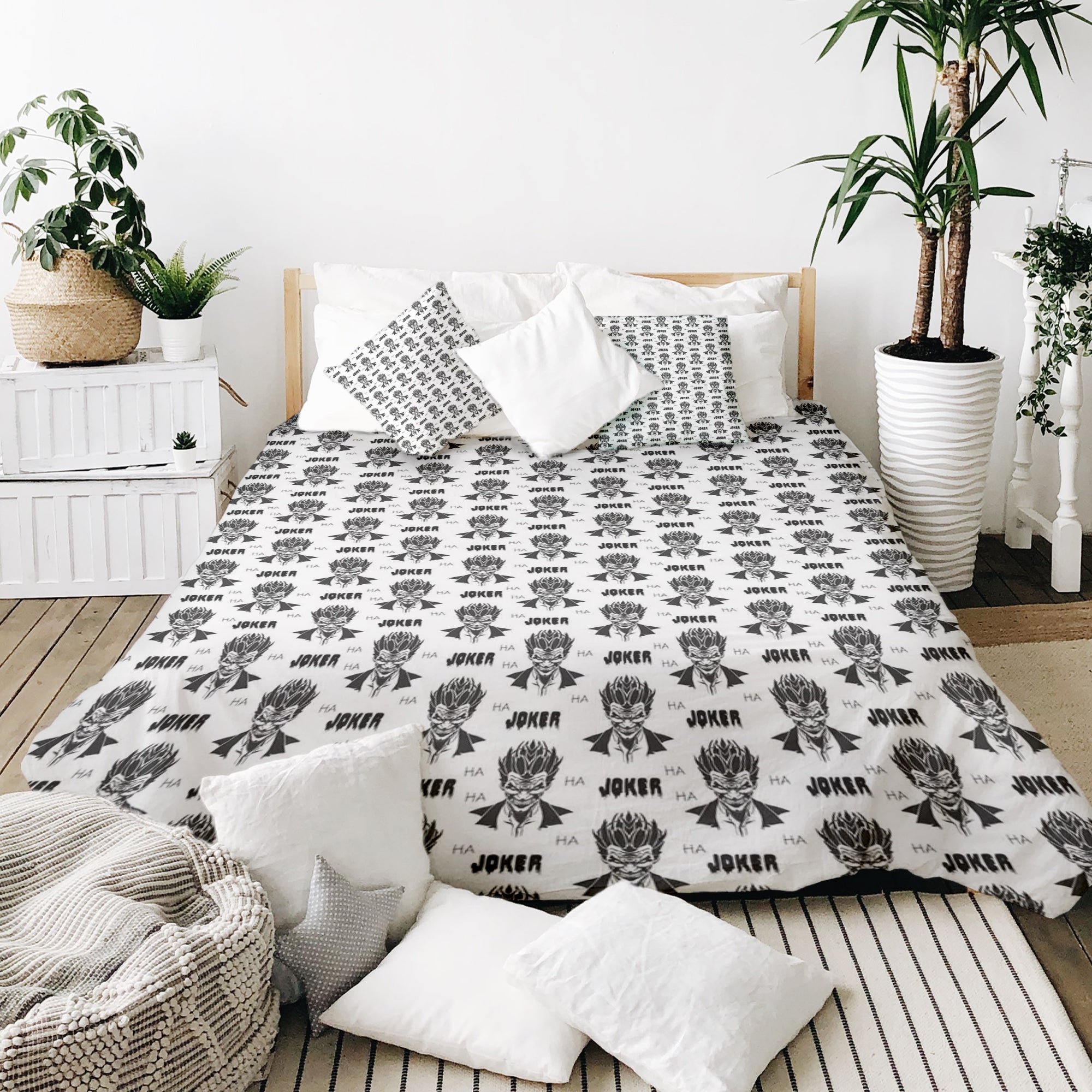 Juego de ropa de cama con manta terapéutica Joker blanco y negro