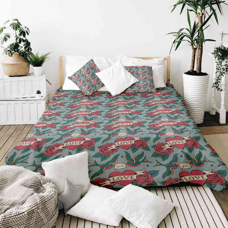Set de ropa de cama con manta terapéutica Love Tattoo