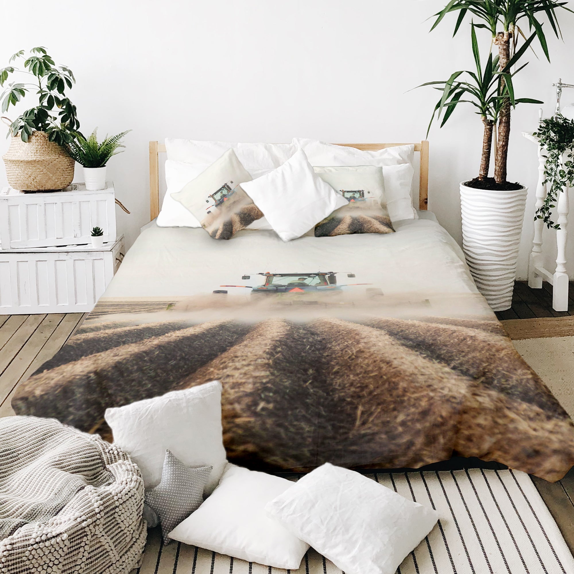 Set de ropa de cama con manta terapéutica Tractor en acción