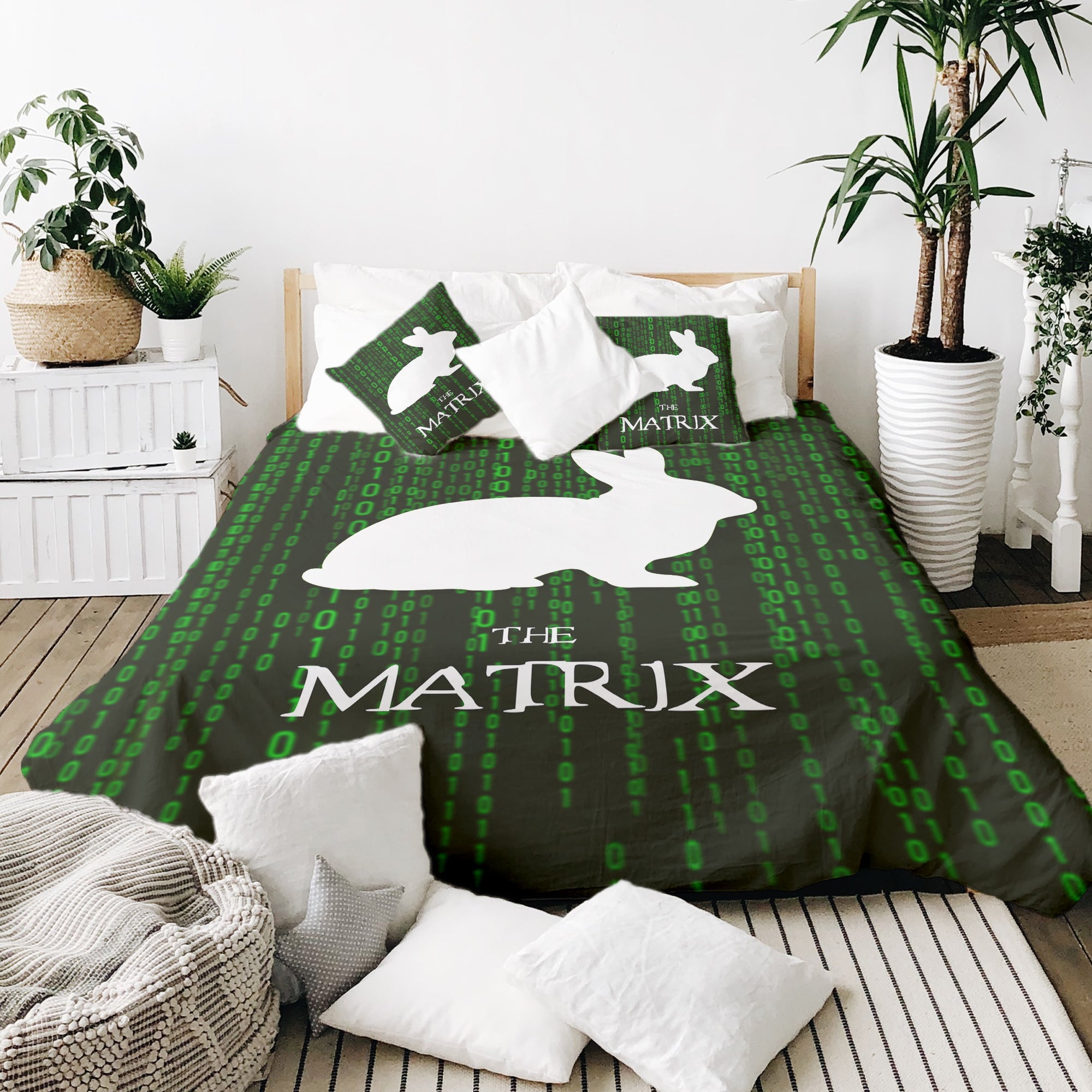 Set de ropa de cama y manta terapéutica Matrix Code verde