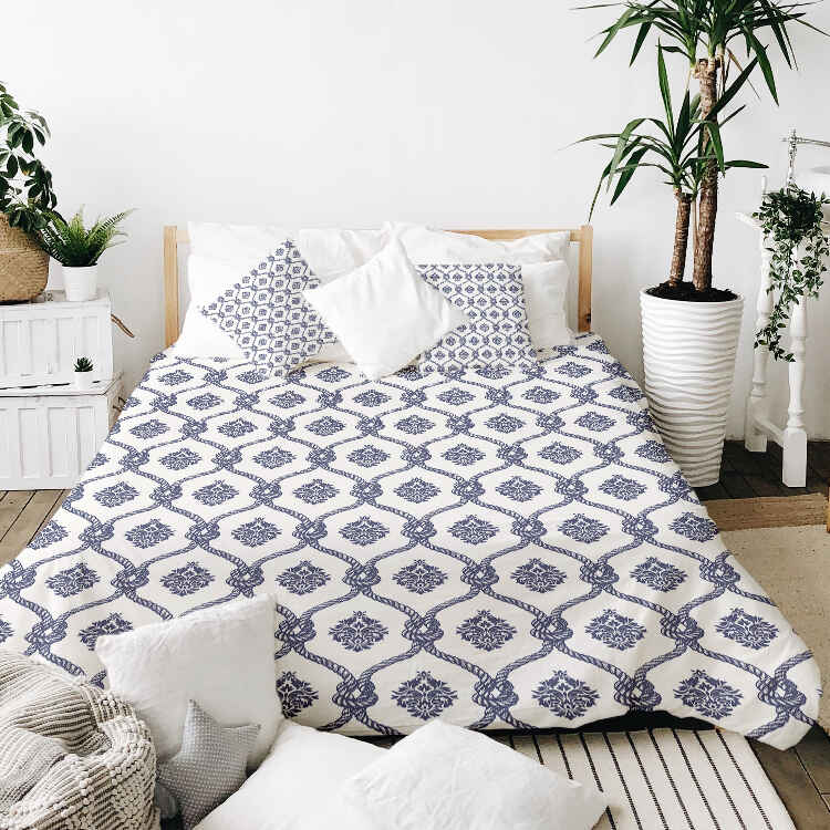 Set de ropa de cama con manta terapéutica patrón marinero azul