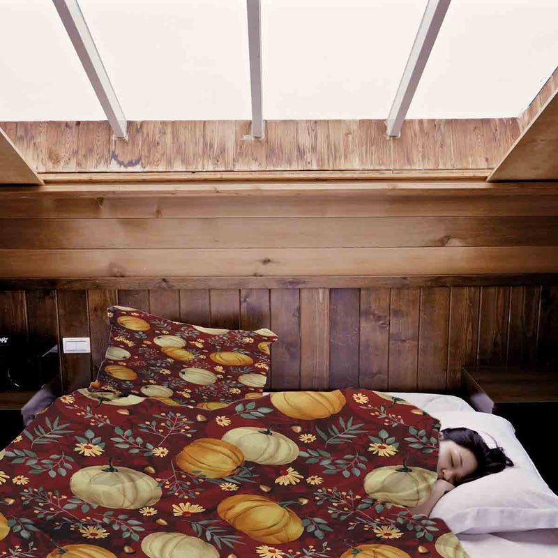 Juego de ropa de cama con mantas terapéuticas rojo con calabazas