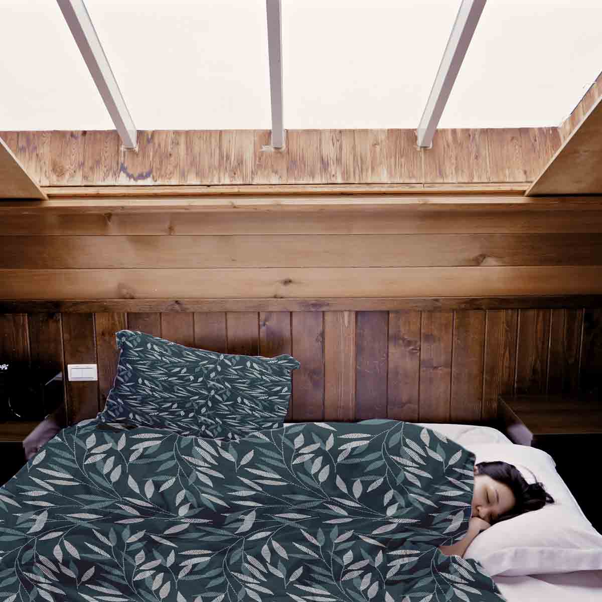 Set de ropa de cama con mantas terapéuticas y ramas azules