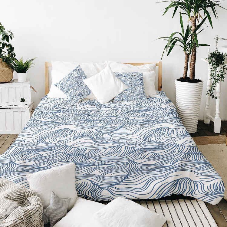 Juego de ropa de cama con manta terapéutica ondas en azul