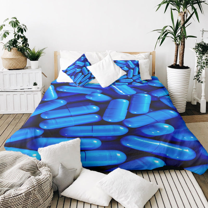 Juego de ropa de cama con manta terapéutica azul tabletas