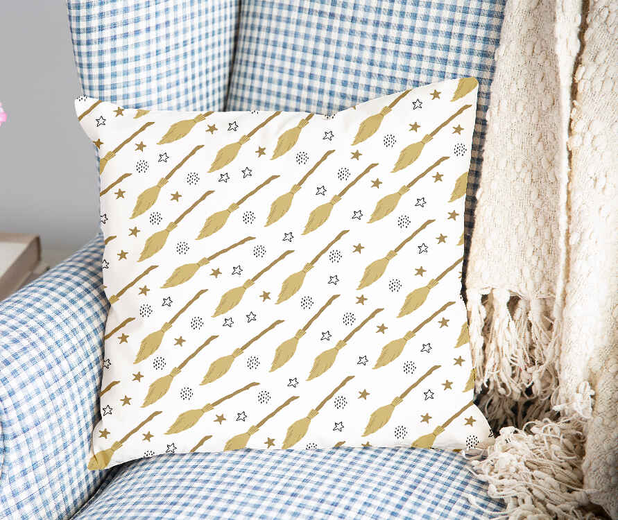 Almohada de salud blanca con la escoba de Harry