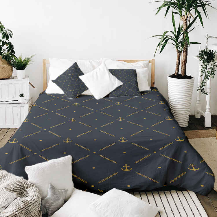 Juego de ropa de cama con manta terapéutica azul con ancla