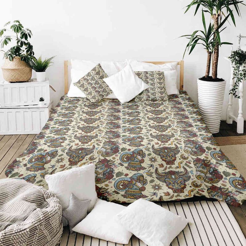 Set de ropa de cama con mantas terapéuticas y cabezas de animales coloridas