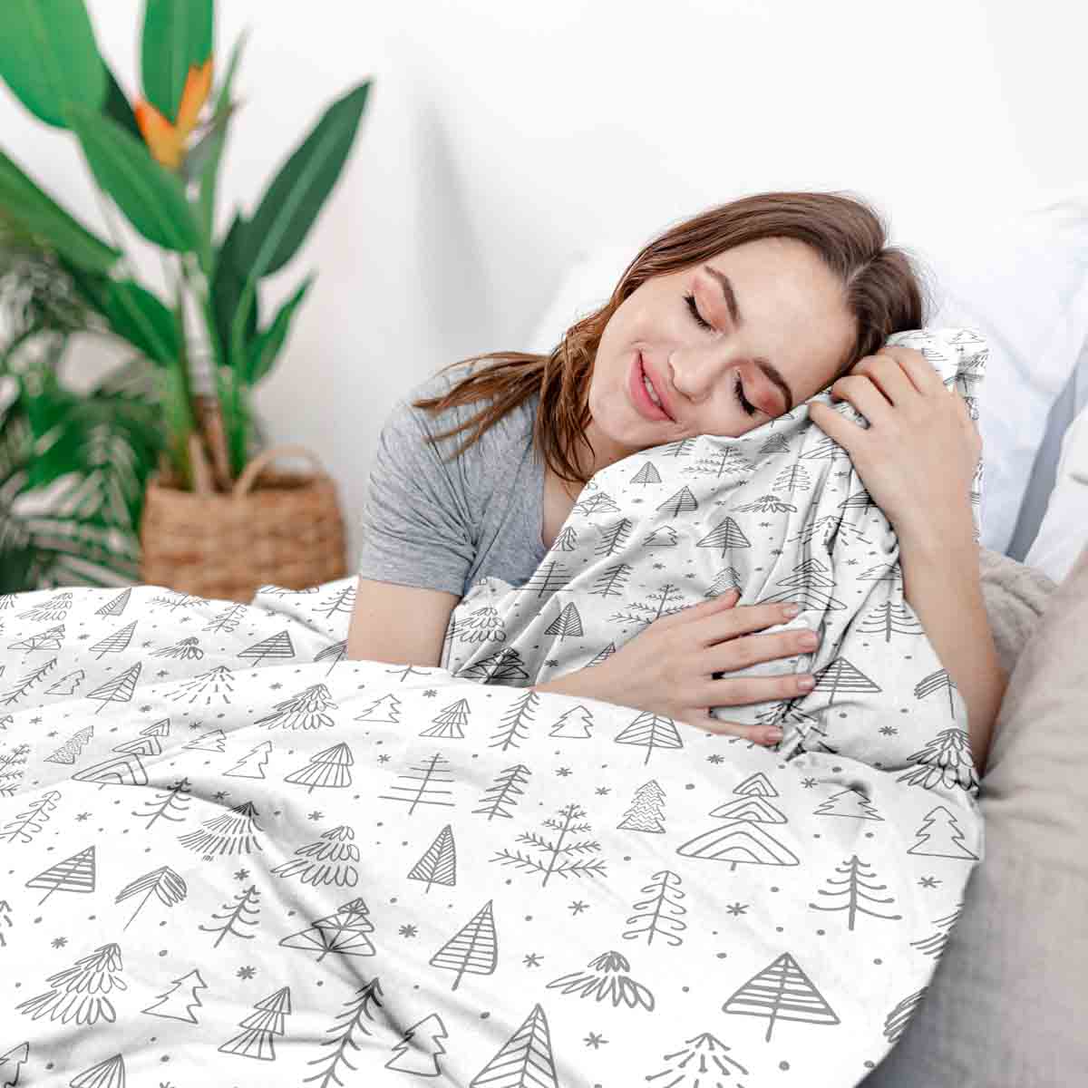 Manta terapéutica original - Funda de algodón bosque navideño
