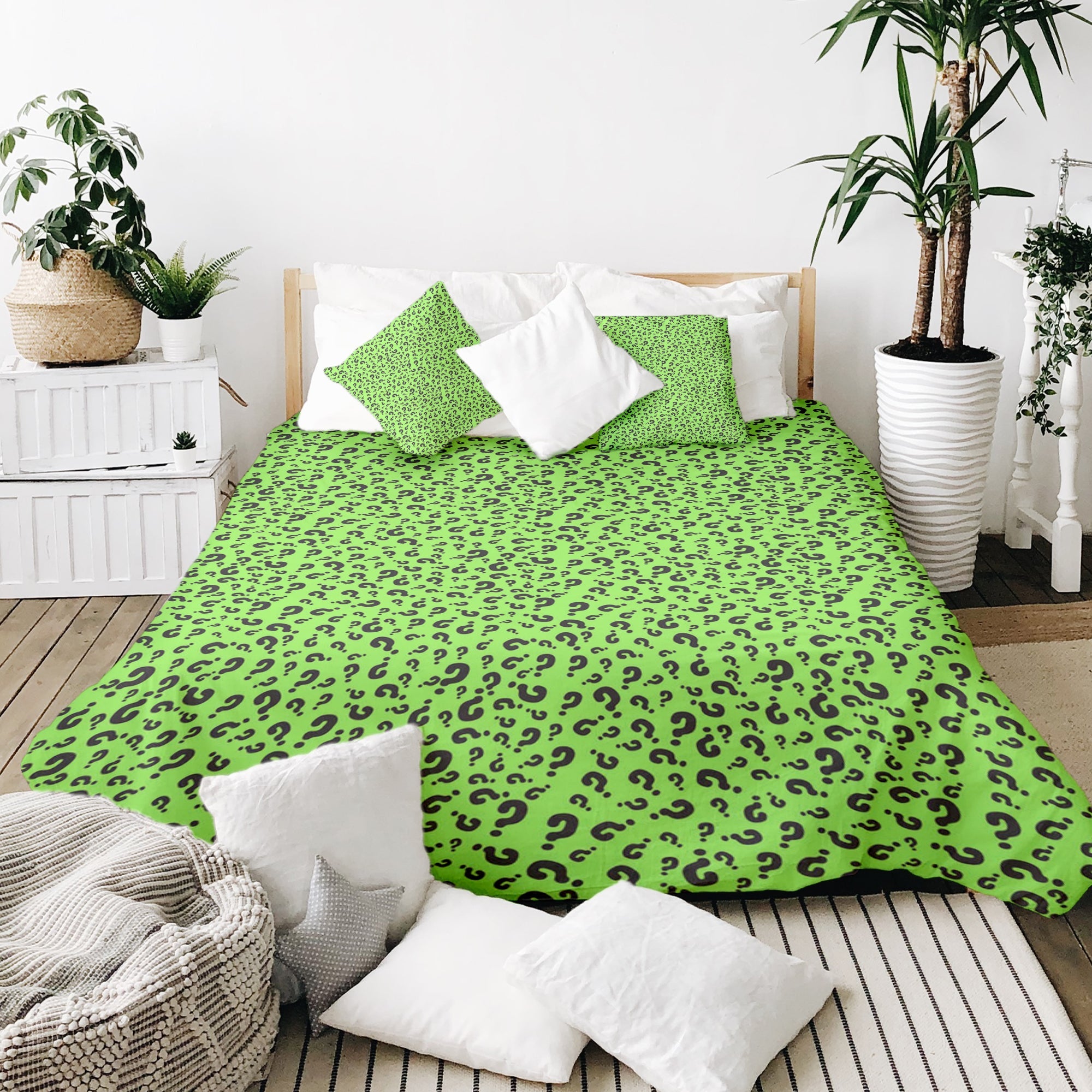 Set de ropa de cama con manta terapéutica verde claro con signo de interrogación