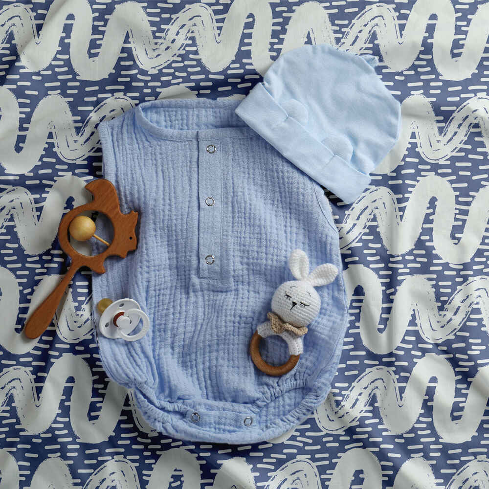 Manta terapéutica original - Funda de algodón azul con ondas blancas