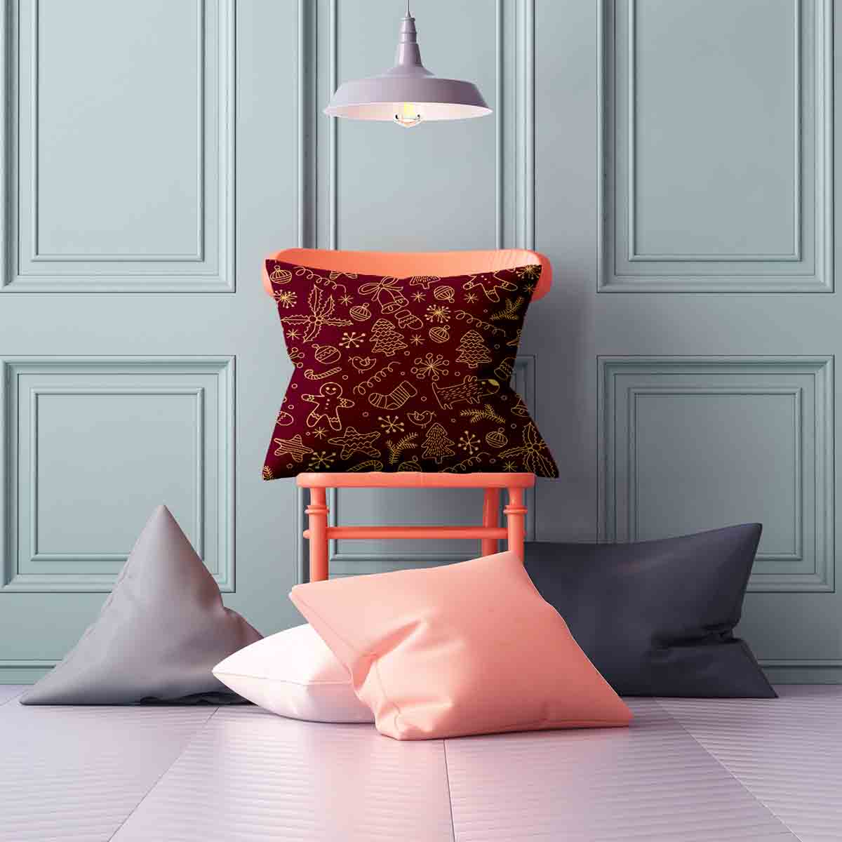 Almohada de salud roja con divertidos motivos navideños