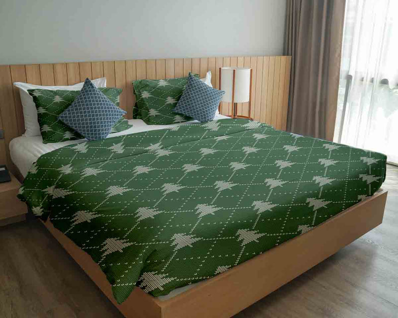 Set de ropa de cama con mantas terapéuticas verde con abetos