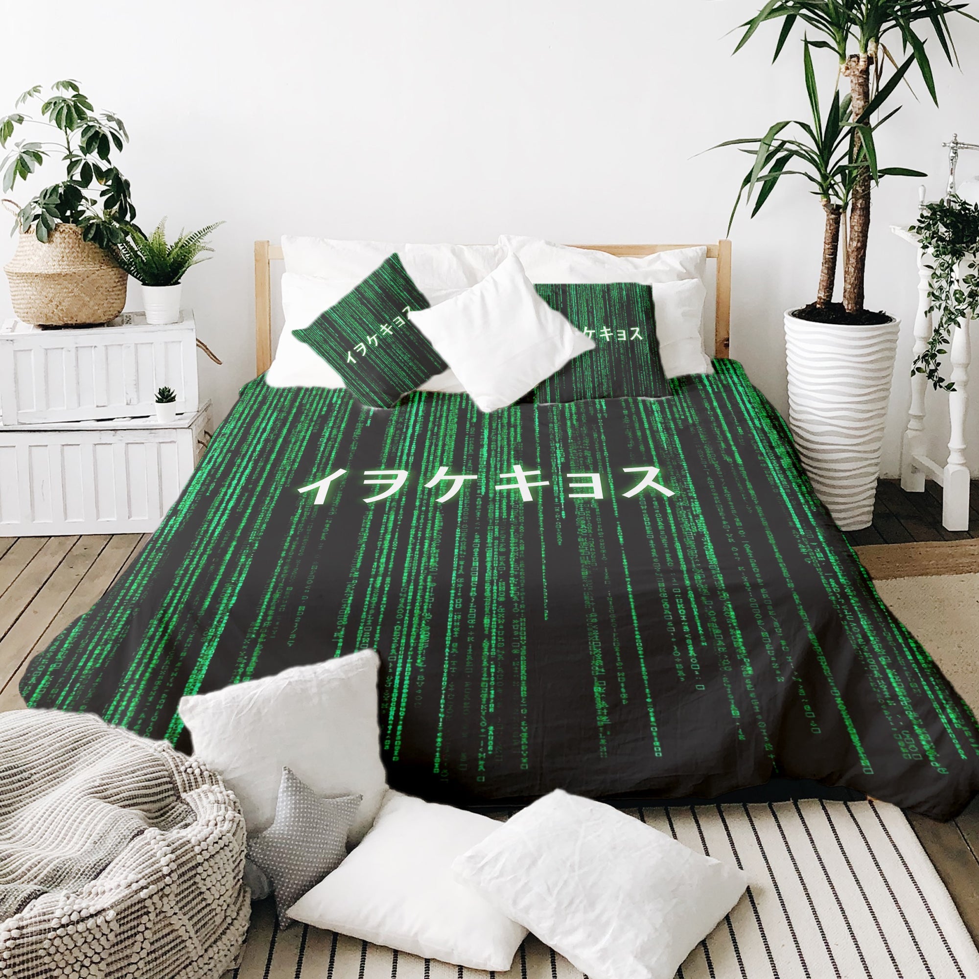 Set de ropa de cama con manta terapéutica verde Código Matrix
